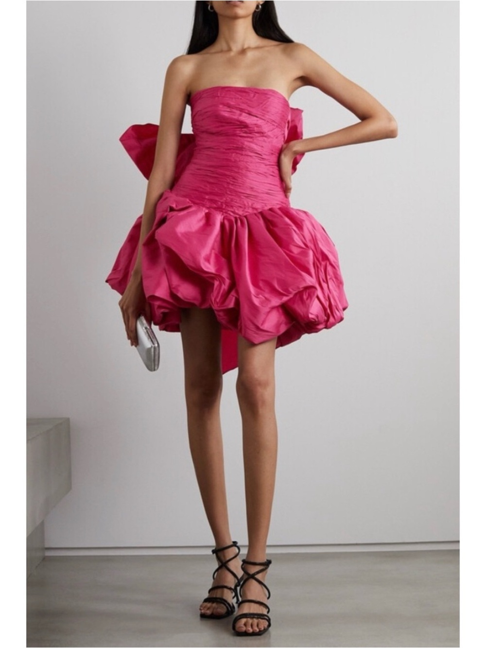 Aje. Piacere Bubble Hem Mini Dress in Fucsia Pink US:0